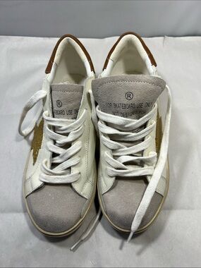 Women’s White & Gray Sneakers with Gold Star Accent